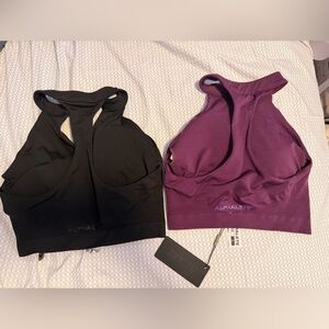 Alphalete Black and Purple Halter Tops ONE pair of matching biker shorts NWT